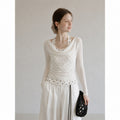 Polka Dot Long Sleeve Halter Cowl Neck Women's Top