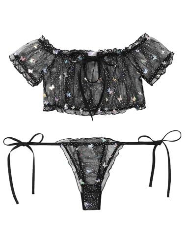 Avidlove Bra and Panty Set Ruffle Set Mesh