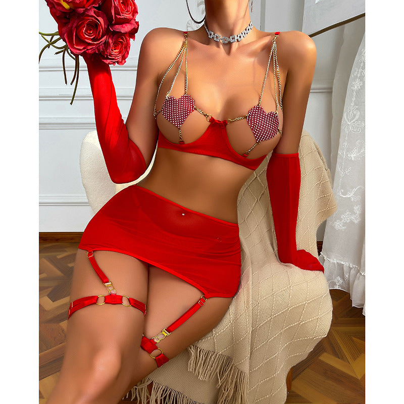 Sexy Love Hollow Out Cutout Split Sexy Lingerie Sets