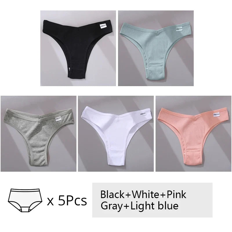 5Pcs/Set Women Cotton Brazilian Panties V Waist Female Underwear Comfortable Underwear Low Rise T-Back Bikini Girls New