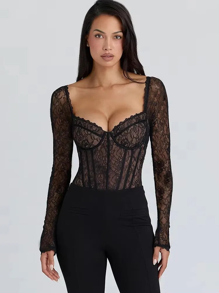 JULISSA Floral Lace Long Sleeve Bodysuit