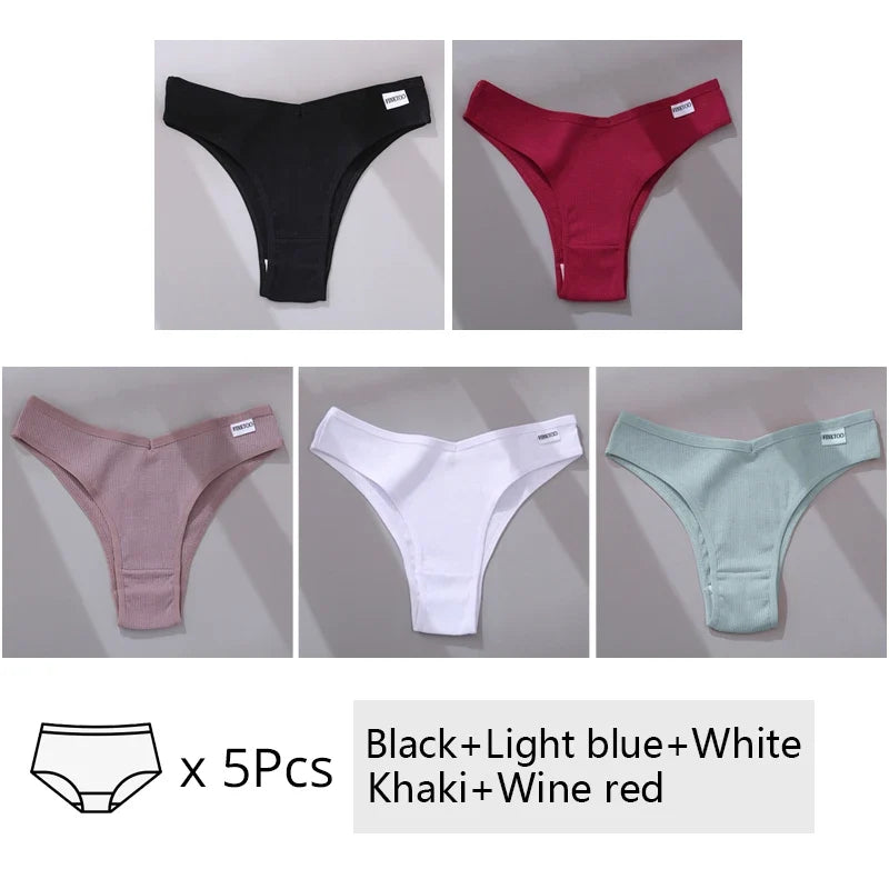 5Pcs/Set Women Cotton Brazilian Panties V Waist Female Underwear Comfortable Underwear Low Rise T-Back Bikini Girls New