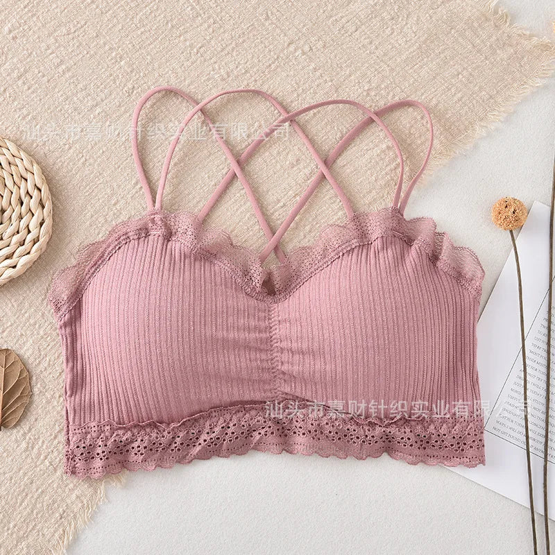 Sexy Bra Tube Top Lace Bralette Women Crop Top Female Sexy Beauty Back Intimates Crop Top Seamless Padded Underwear