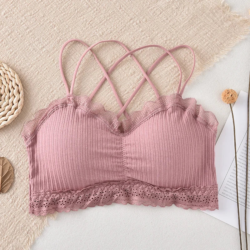 Sexy Bra Tube Top Lace Bralette Women Crop Top Female Sexy Beauty Back Intimates Crop Top Seamless Padded Underwear