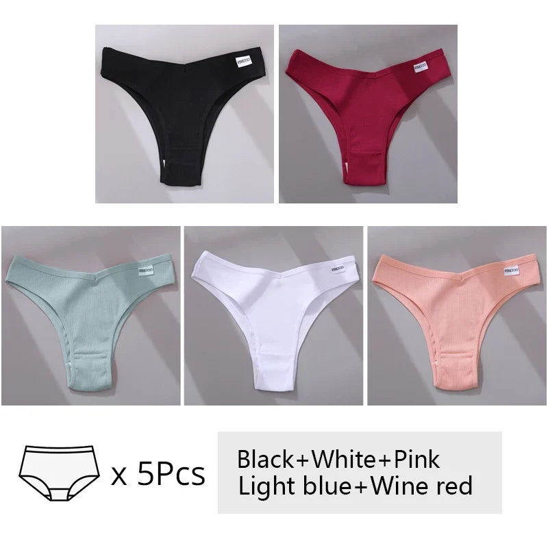 5Pcs/Set Women Cotton Brazilian Panties V Waist Female Underwear Comfortable Underwear Low Rise T-Back Bikini Girls New