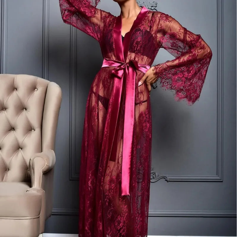 Toucheart Mesh Lace Lingerie Long Nightgown Suit