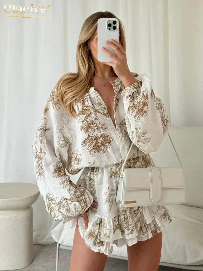 Loose Print Long Sleeve Mini Dress