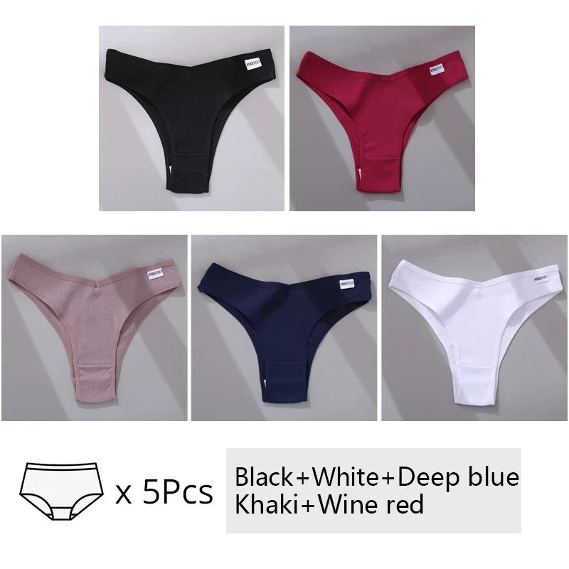 5Pcs/Set Women Cotton Brazilian Panties V Waist Female Underwear Comfortable Underwear Low Rise T-Back Bikini Girls New
