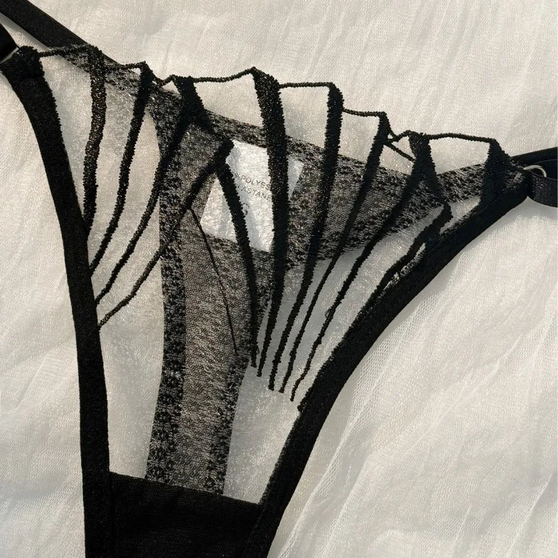 Scallop Lace Mesh Lingerie Bra Set