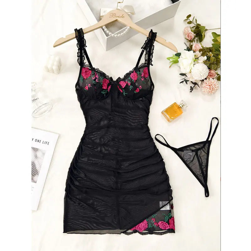 Transparent Sexy Lingerie Woman Underwire Set Embroidery Floral Elegant Intimate