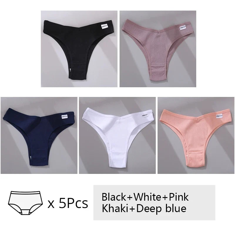 5Pcs/Set Women Cotton Brazilian Panties V Waist Female Underwear Comfortable Underwear Low Rise T-Back Bikini Girls New