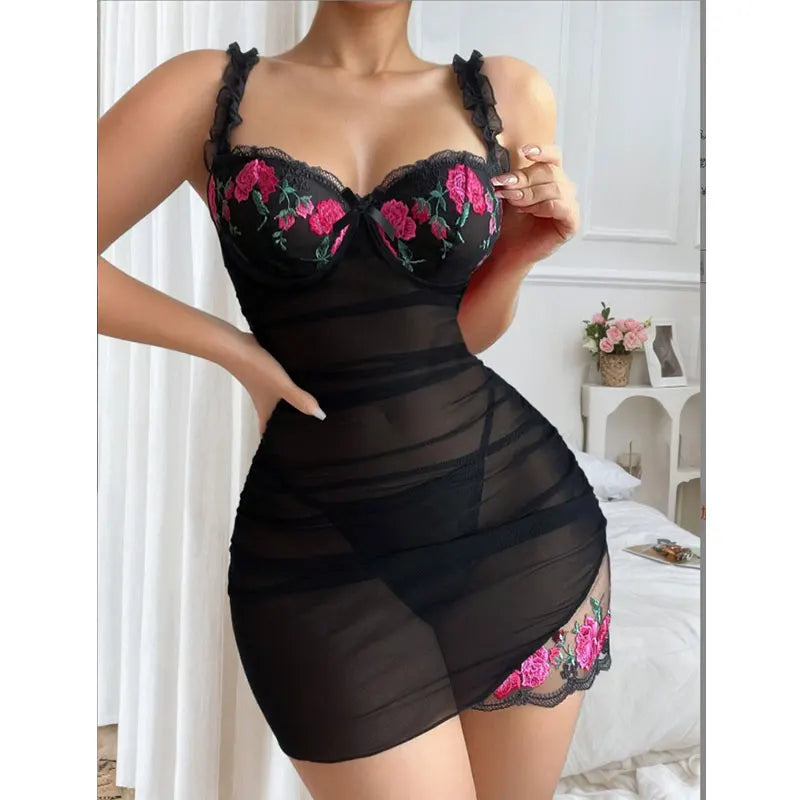 Transparent Sexy Lingerie Woman Underwire Set Embroidery Floral Elegant Intimate
