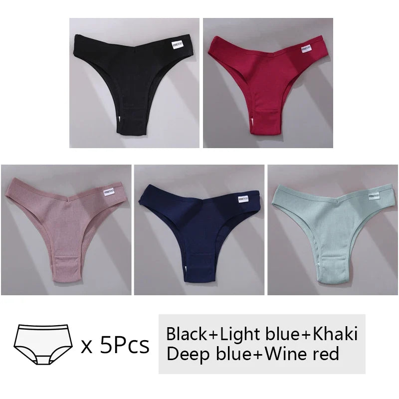 5Pcs/Set Women Cotton Brazilian Panties V Waist Female Underwear Comfortable Underwear Low Rise T-Back Bikini Girls New