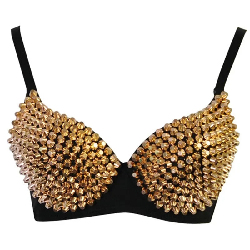 Metallic Rivet Studded Gothic Punk Rave Push-Up Top