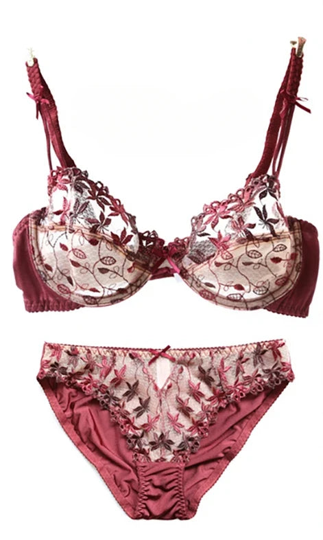 MOYISU Red Lace Mesh Bra and Underwear Set