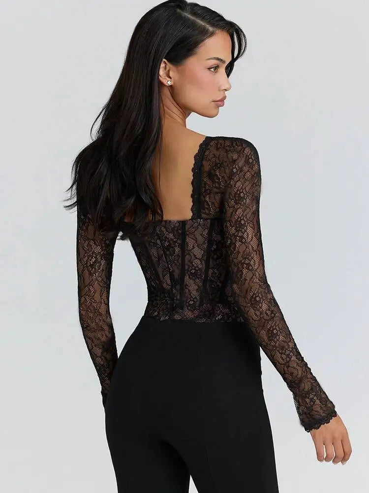 JULISSA Floral Lace Long Sleeve Bodysuit