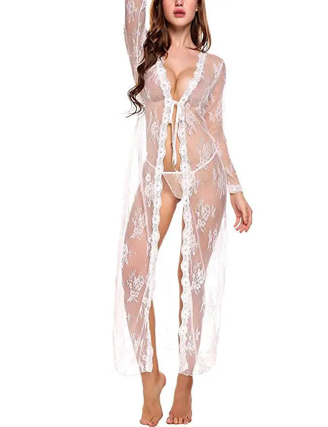Toucheart Lace Mesh Robe Nightgown