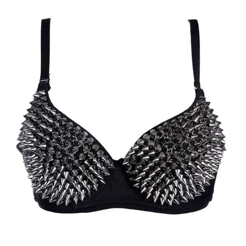 Metallic Rivet Studded Gothic Punk Rave Push-Up Top
