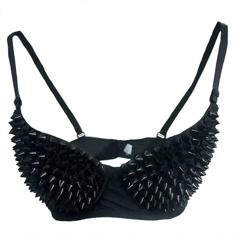Metallic Rivet Studded Gothic Punk Rave Push-Up Top