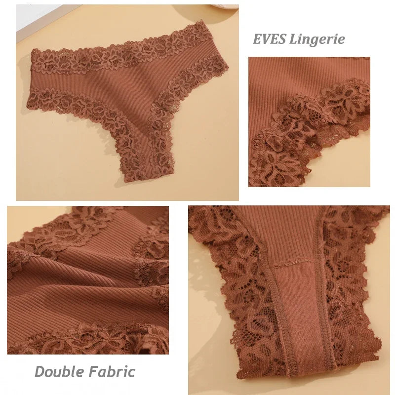 5PCS/Set Women Lace Seamless Cotton Panties Sexy Brazilian Ribbed Breathable Girls Underwear Soft Plus Size S-XL