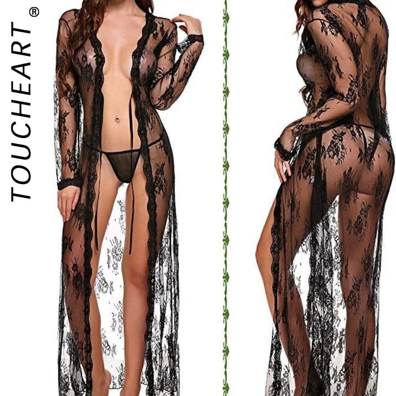 Toucheart Lace Mesh Robe Nightgown