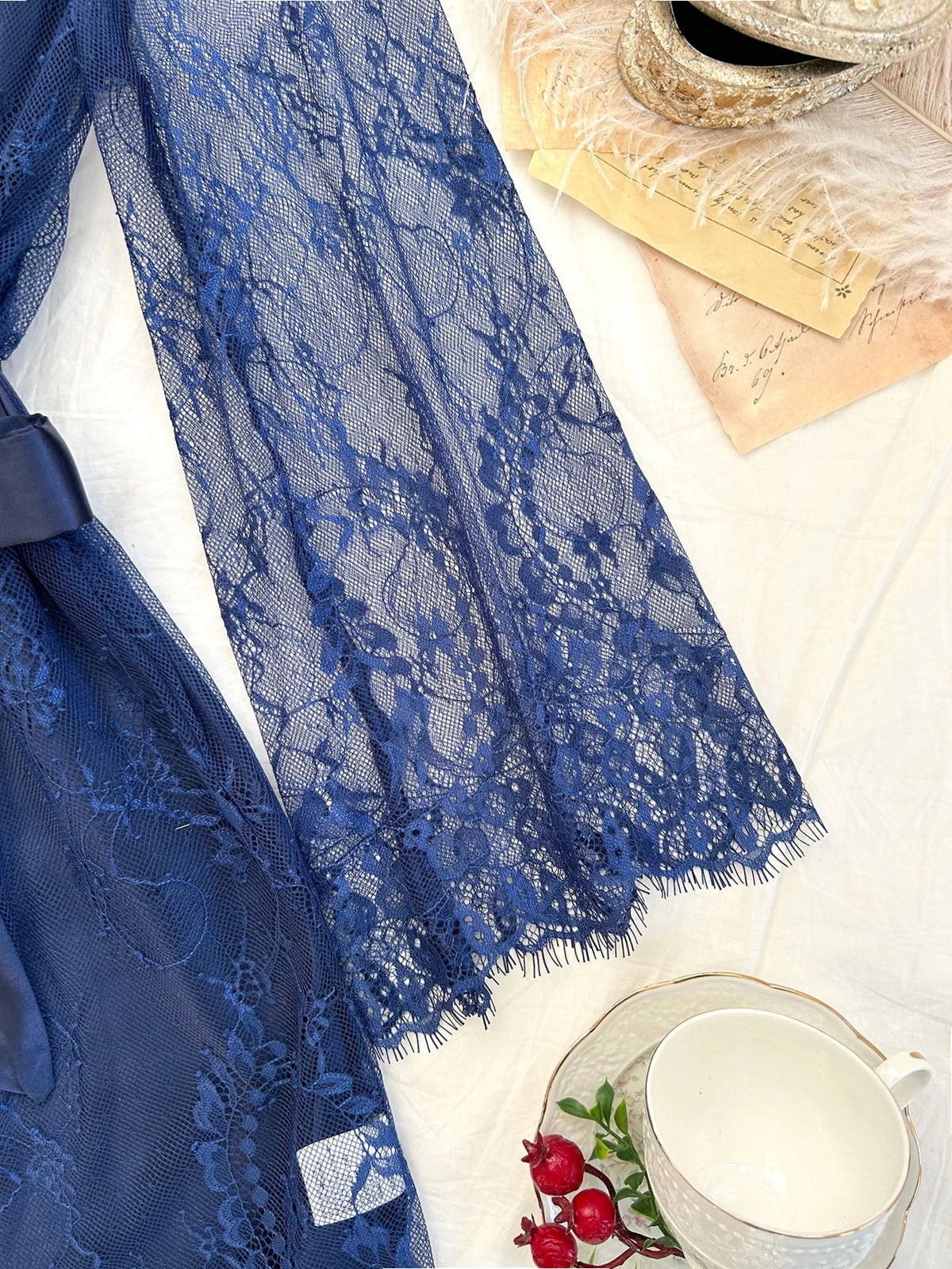 Mesh Lace Robe Nightgown Pajama Set
