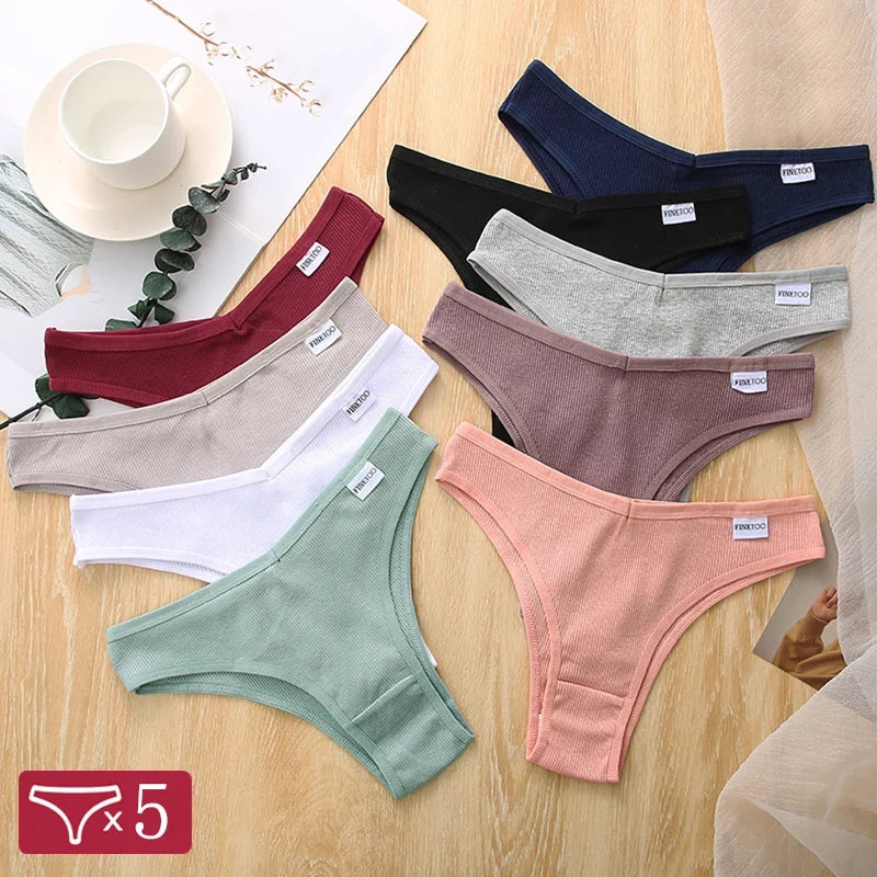 5Pcs/Set Women Cotton Brazilian Panties V Waist Female Underwear Comfortable Underwear Low Rise T-Back Bikini Girls New