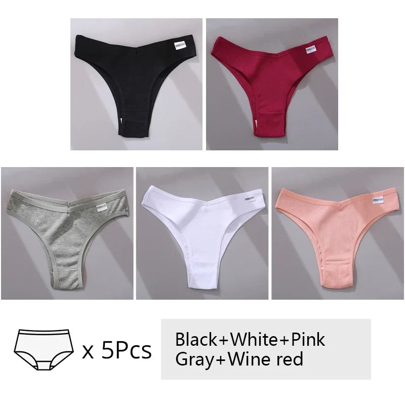 5Pcs/Set Women Cotton Brazilian Panties V Waist Female Underwear Comfortable Underwear Low Rise T-Back Bikini Girls New