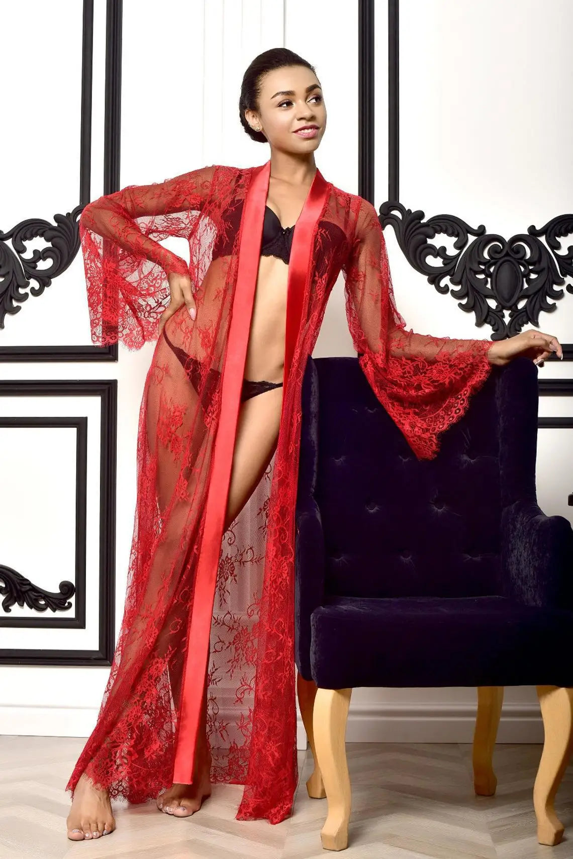 Toucheart Mesh Lace Lingerie Long Nightgown Suit