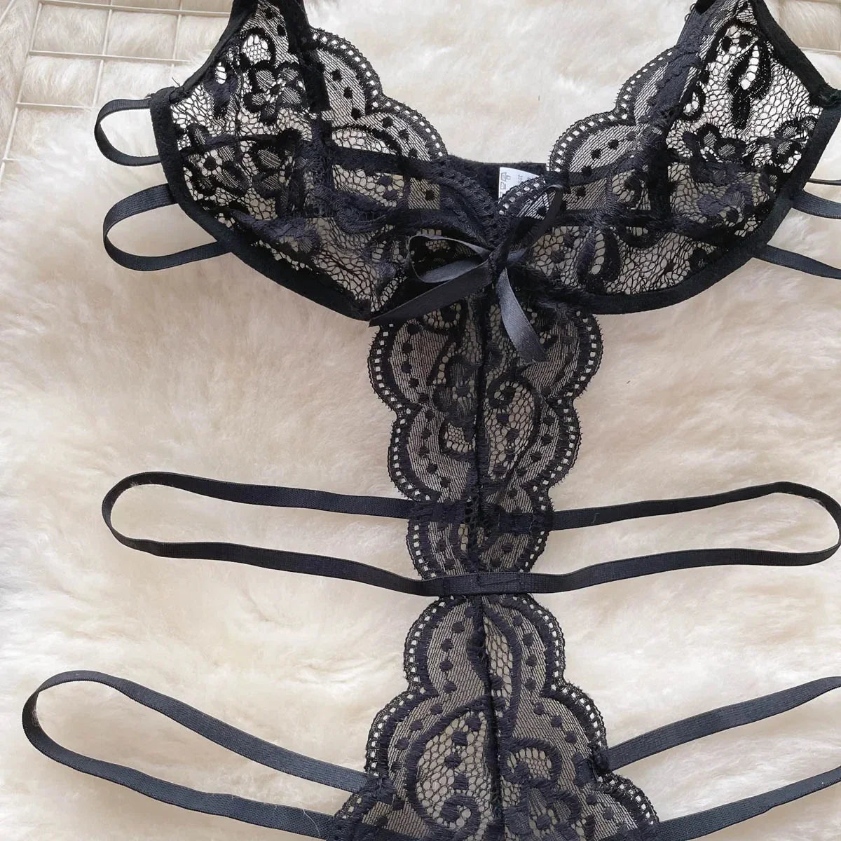 Hollow Lace Lingerie Bodysuit Set