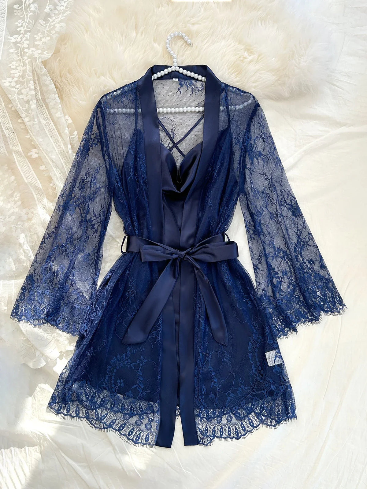 Mesh Lace Robe Nightgown Pajama Set