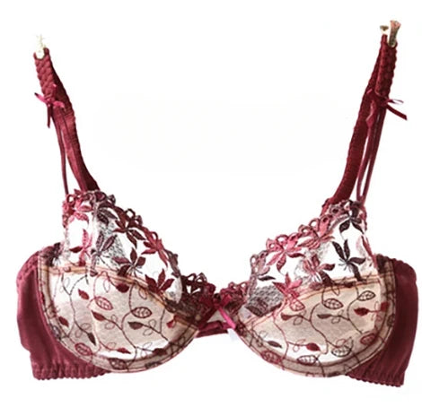 MOYISU Red Lace Mesh Bra and Underwear Set