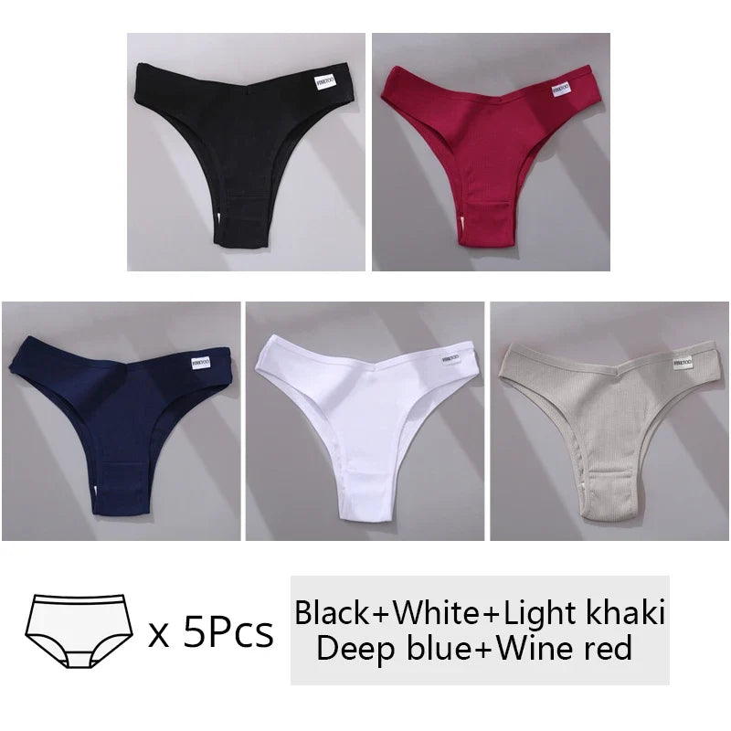5Pcs/Set Women Cotton Brazilian Panties V Waist Female Underwear Comfortable Underwear Low Rise T-Back Bikini Girls New