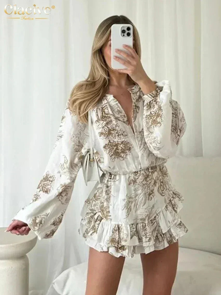 Loose Print Long Sleeve Mini Dress