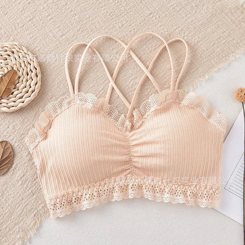 Sexy Bra Tube Top Lace Bralette Women Crop Top Female Sexy Beauty Back Intimates Crop Top Seamless Padded Underwear