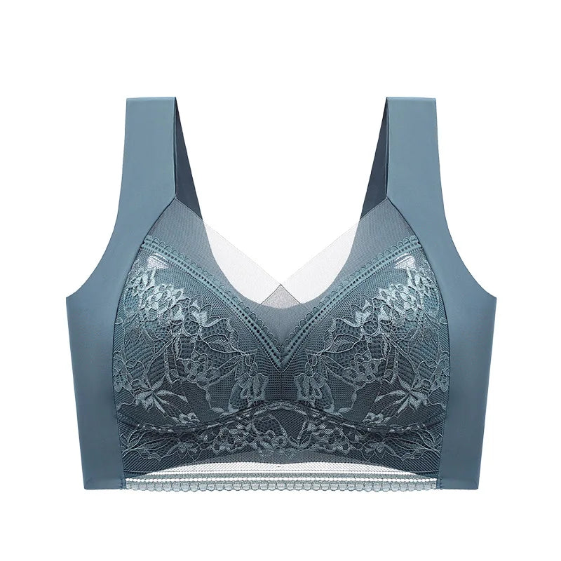 FallSweet Seamless Ice Silk Push Up Bra for Women Wireless Lace Bralette Plus Size Brassiere Summer Comfort Underwear