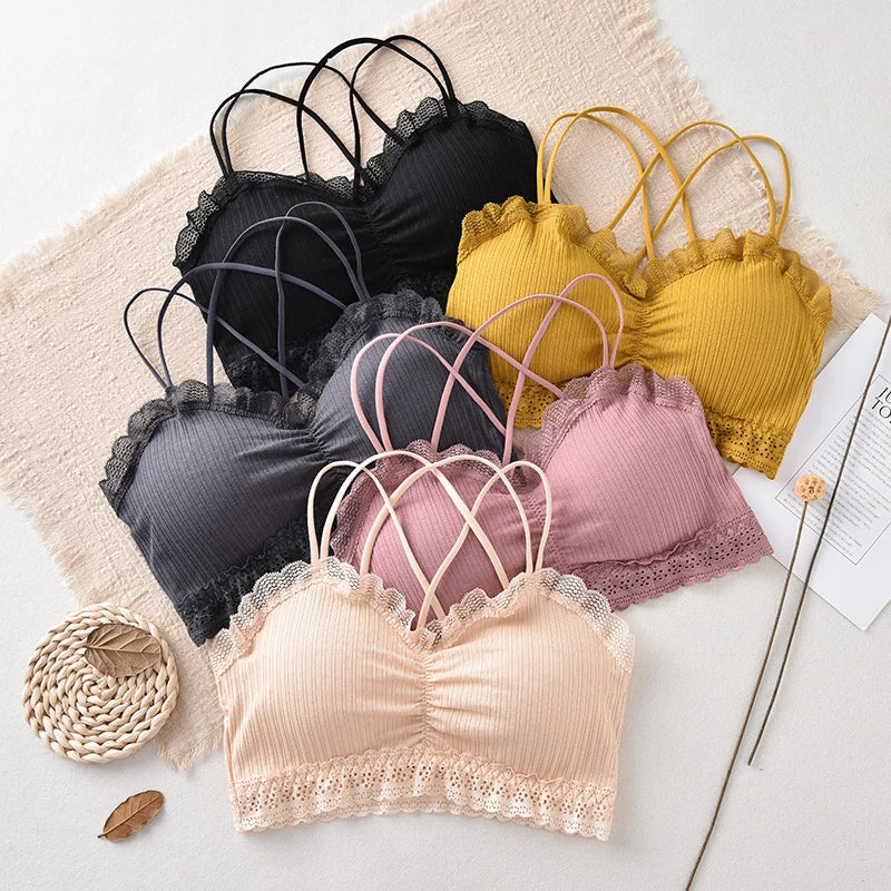 Sexy Bra Tube Top Lace Bralette Women Crop Top Female Sexy Beauty Back Intimates Crop Top Seamless Padded Underwear