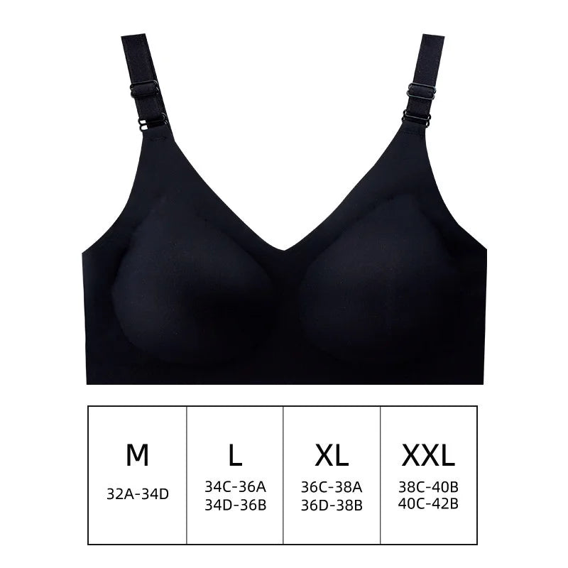 Women's Seamless Bras Ladies Thin Style Jelly Color Soft Breastfeeding Bra Wireless Underwear Comfortable Deep V Gather