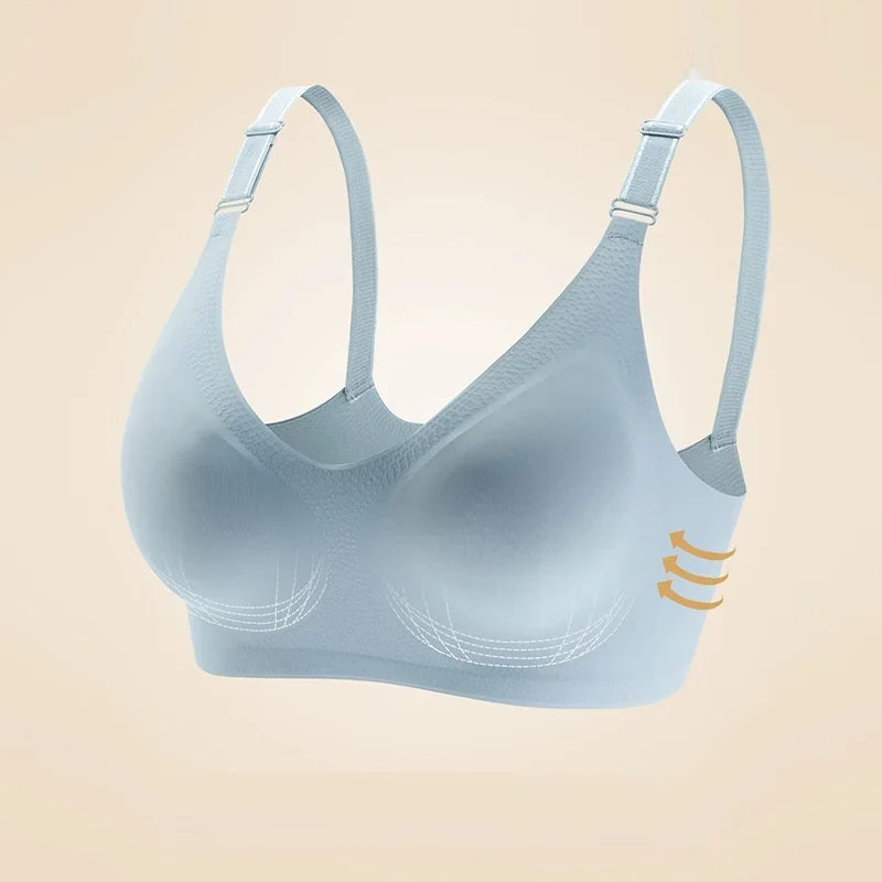 Women's Seamless Bras Ladies Thin Style Jelly Color Soft Breastfeeding Bra Wireless Underwear Comfortable Deep V Gather