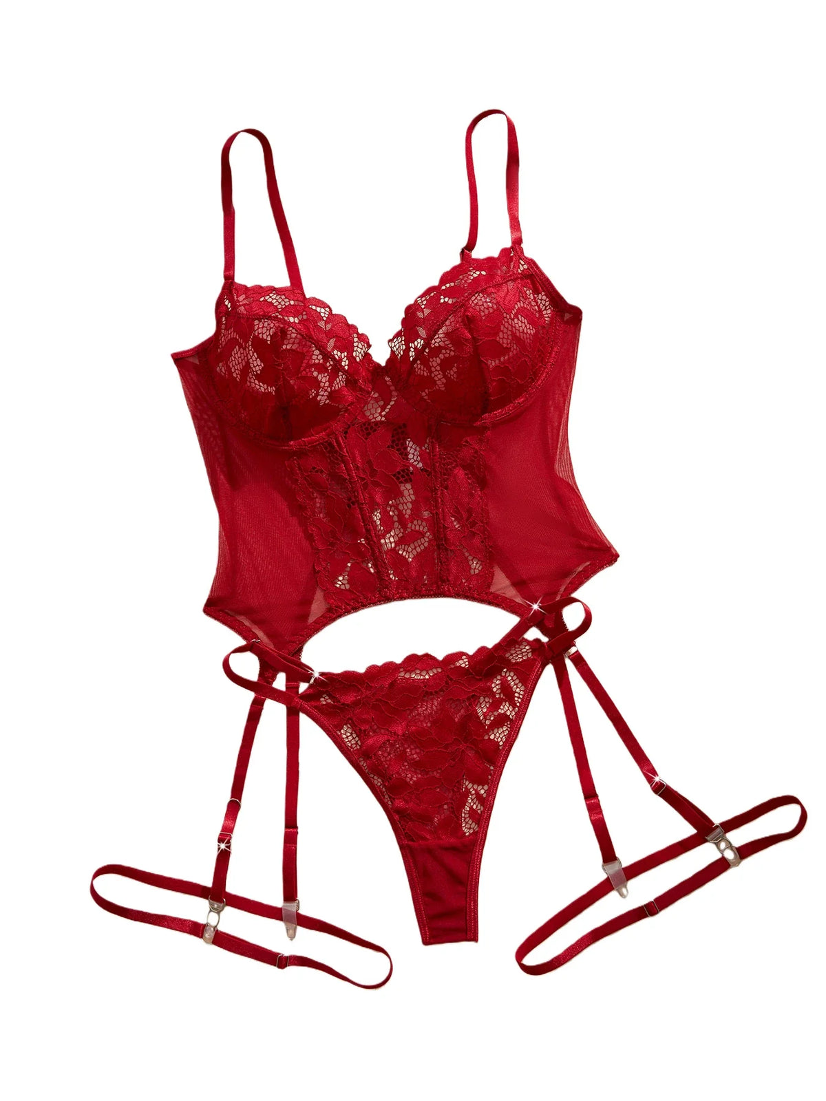 3PC Set Women's with Belt Floral Lace Sexy Lingerie Push up Triangle Fun Intimate Wear
