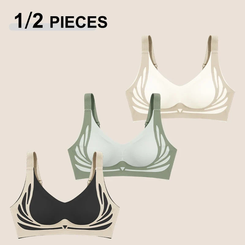 1/2Pcs/Set Women Push Up Bras Seamless Comfortable Angel Wings Bras Set Trendy Soft Breathable Underwear Female No Wire