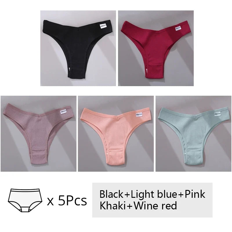 5Pcs/Set Women Cotton Brazilian Panties V Waist Female Underwear Comfortable Underwear Low Rise T-Back Bikini Girls New