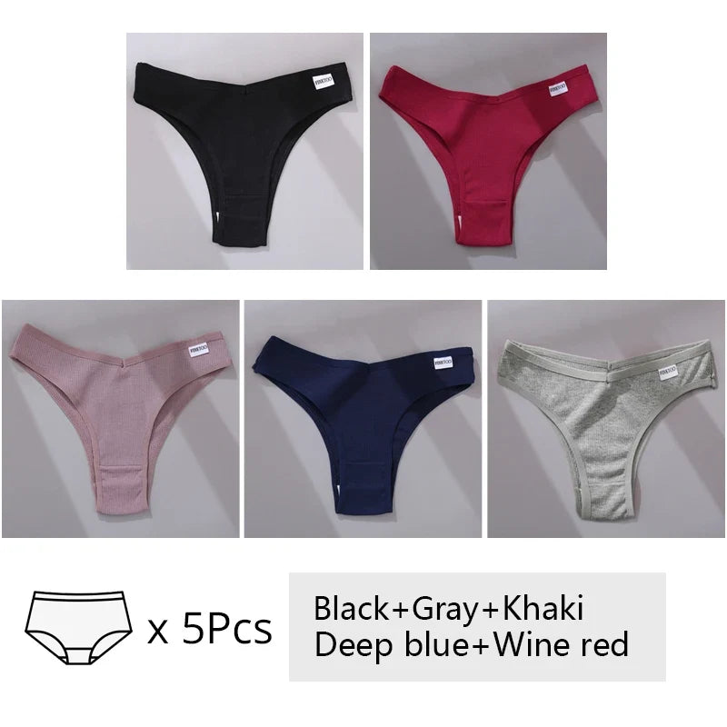 5Pcs/Set Women Cotton Brazilian Panties V Waist Female Underwear Comfortable Underwear Low Rise T-Back Bikini Girls New