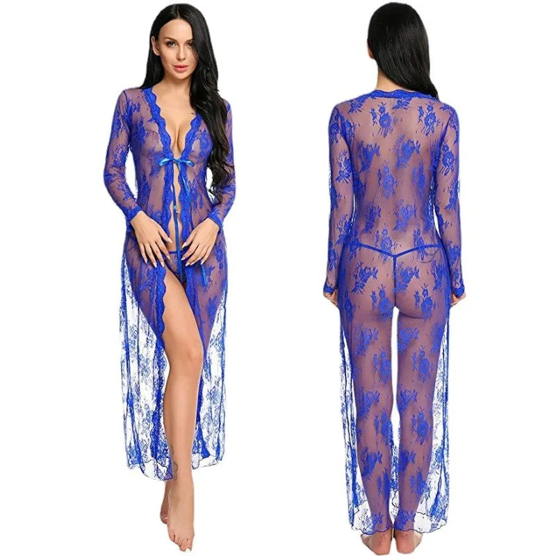 Toucheart Lace Mesh Robe Nightgown