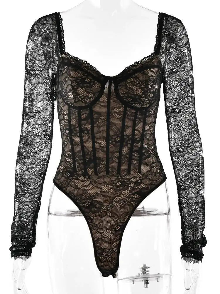JULISSA Floral Lace Long Sleeve Bodysuit