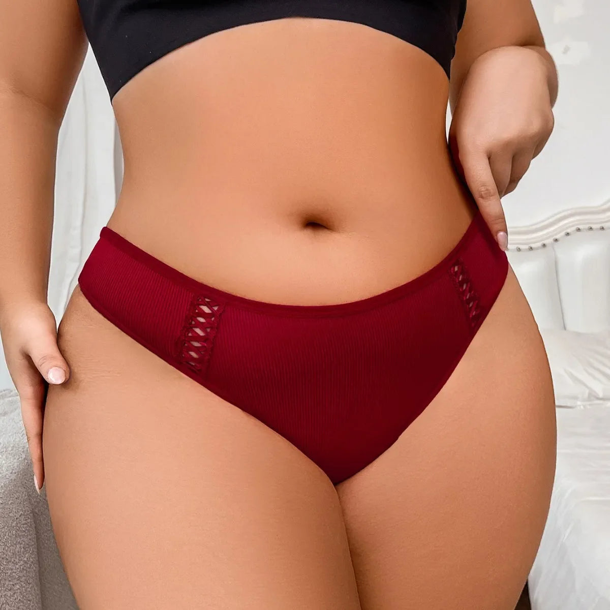1 Pcs Large Size Tie Bow Sexy Women G-string Low Rise Sexy Thongs Comfortable Breathable Ribbed Ladies Thongs Intimate