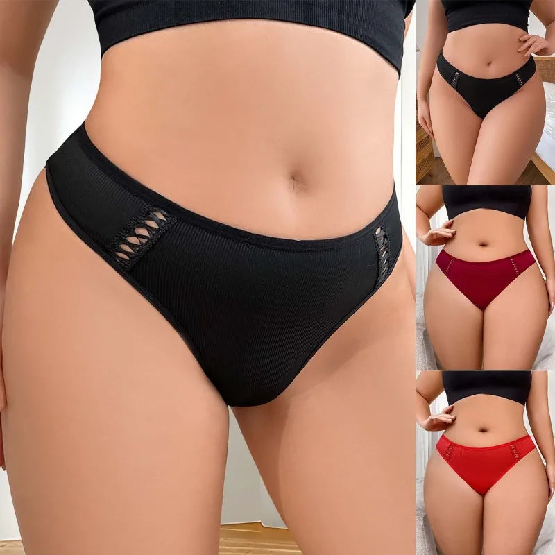 1 Pcs Large Size Tie Bow Sexy Women G-string Low Rise Sexy Thongs Comfortable Breathable Ribbed Ladies Thongs Intimate