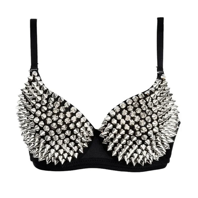Metallic Rivet Studded Gothic Punk Rave Push-Up Top