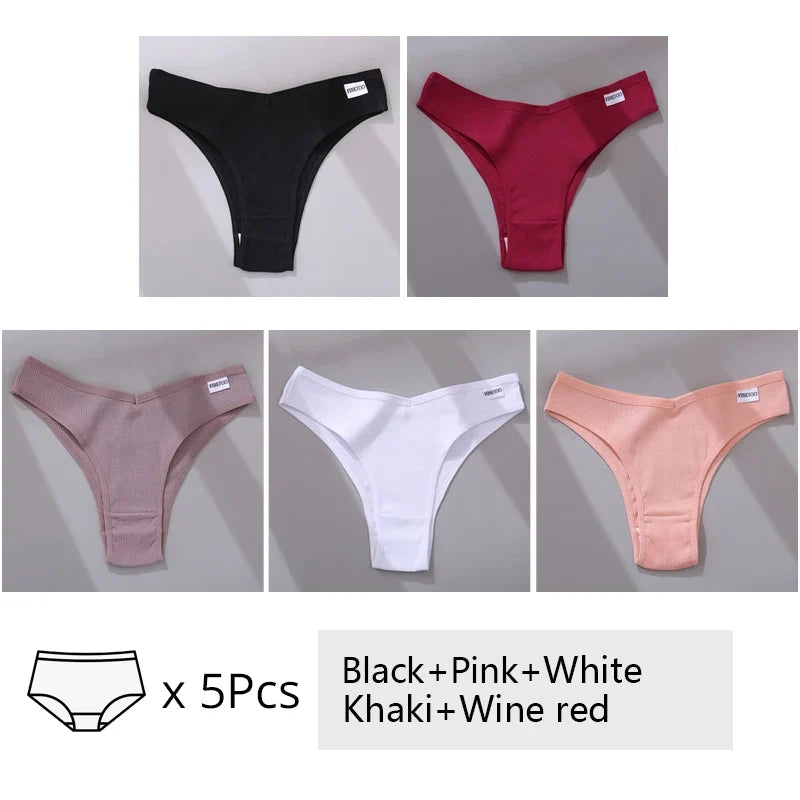 5Pcs/Set Women Cotton Brazilian Panties V Waist Female Underwear Comfortable Underwear Low Rise T-Back Bikini Girls New