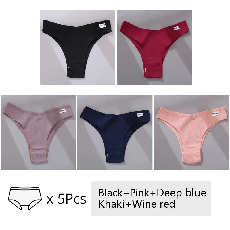 5Pcs/Set Women Cotton Brazilian Panties V Waist Female Underwear Comfortable Underwear Low Rise T-Back Bikini Girls New